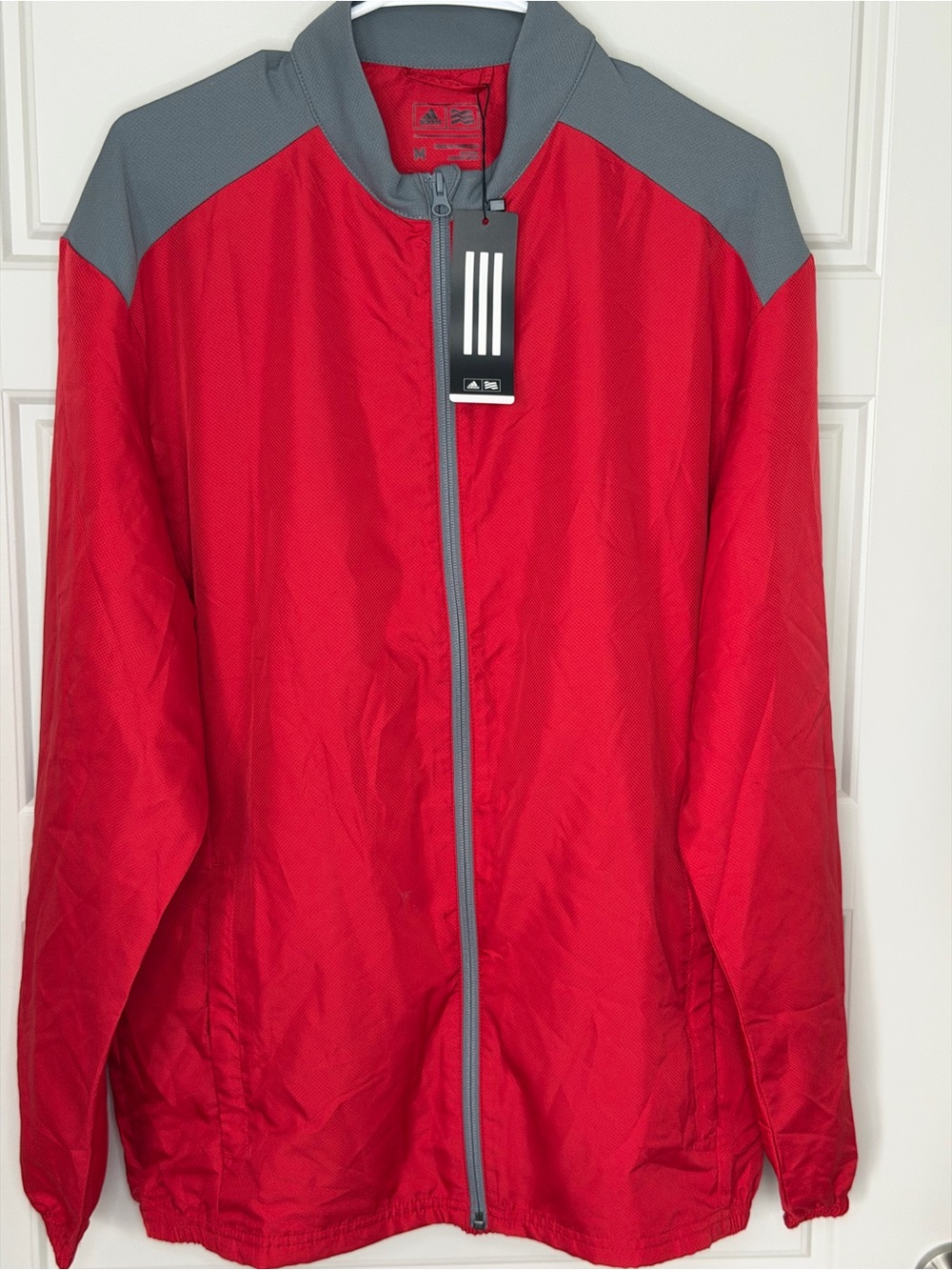Adidas Men’s Red and Gray Full-Zip Windbreaker Jacket Medium NWT